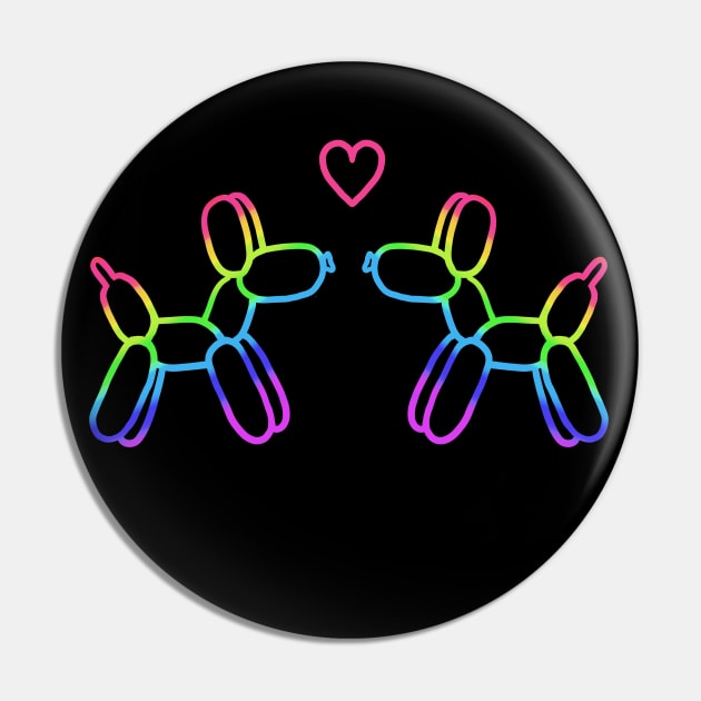 Rainbow Balloon Dogs in Love on Black Pin by Whoopsidoodle