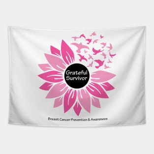 Breast cancer survivor flower & birds with white black type Tapestry