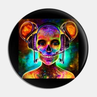 Musical Skull Listening To Music Pin