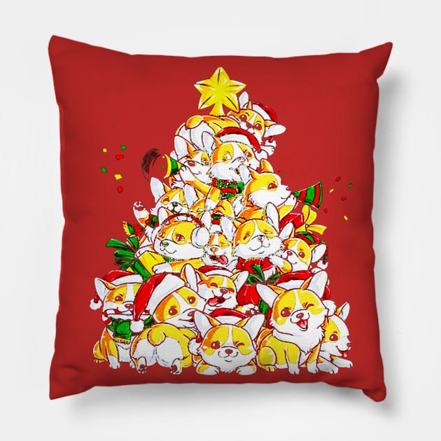 Corgi Christmas Tree Pillow by VectorDiariesart