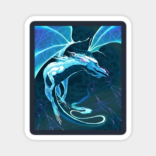 White dragon flying in the storm Magnet