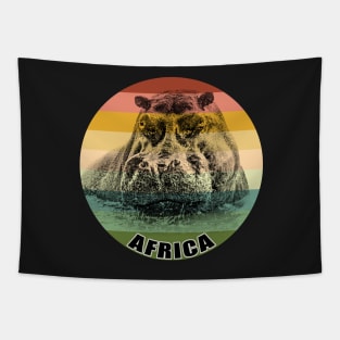 Hippo Close-up on Vintage Retro Africa Sunset Tapestry