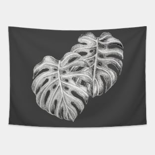 Black and White Monstera Leaves Tapestry