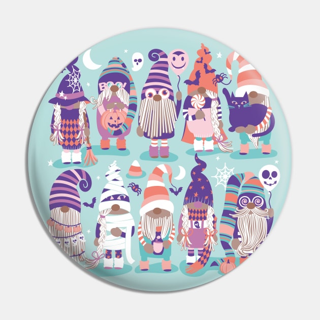 Boo-tiful gnomes // aqua background fun little creatures dressed for halloween in pastel colors lilac pink mint aqua purple salmon Pin by SelmaCardoso