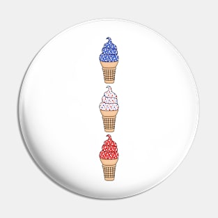 Red, White, and Blue Ice Cream Cones, with Star Sprinkles Pin