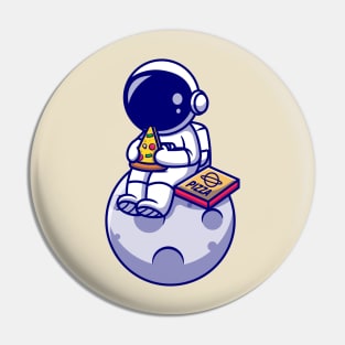 Cute Astronaut Eating Pizza On The Moon Cartoon Pin