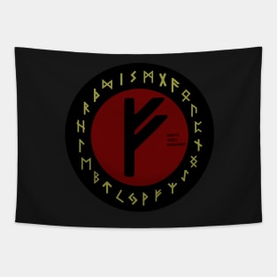 Red Fehu Futhark Rune Symbol Tapestry