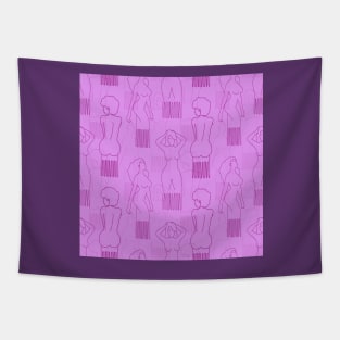 Purple woman-shaped comb on pink background Tapestry