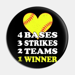 4 Bases 3 Strikes 2 Teams 1 Winner Baseball Pin