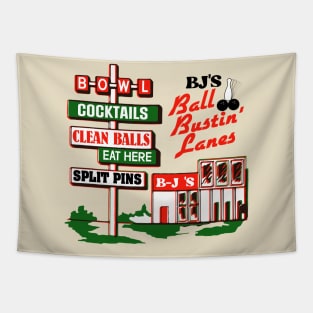 BJ's Ball Bustin' Lanes Retro Roadside Sign Tapestry