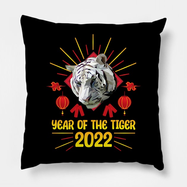 Good Luck Zodiac Happy Chinese New Year of the Tiger 2022 Pillow by jodotodesign