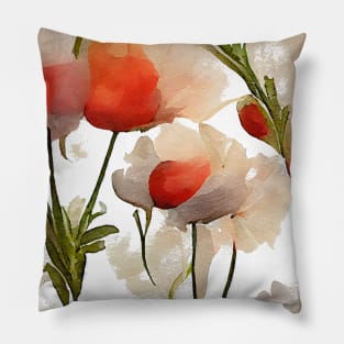 Red poppies watercolor painting #1 Pillow