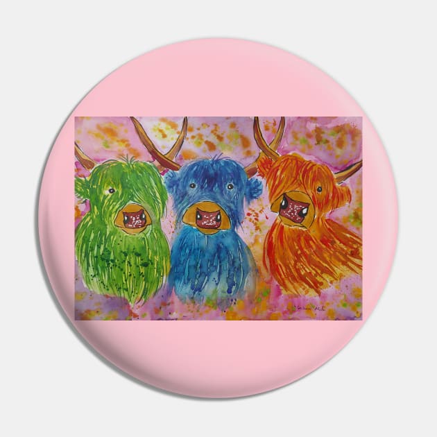 Colourful, Quirky Highland Cows Pin by Casimirasquirkyart