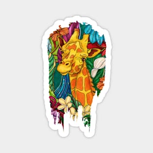 Colorful giraffe with tropical flowers Magnet