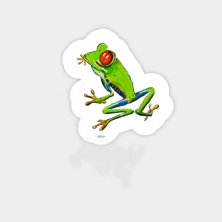 Green Red eyed tree frog in 3d -  optical illusion rain forest science fiction gift Lizard dragon zoology Magnet