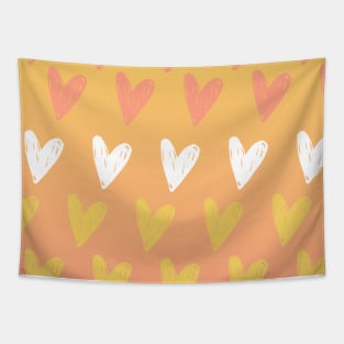 Gradient yellow pink and white hearts covers pattern Tapestry