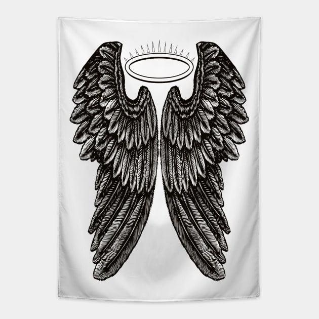 Angel Wings and Halo | Vintage Wings | Black and White | Tapestry by Eclectic At Heart