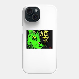 ANGRY CAT POP ART - GREEN YELLOW BLACK Phone Case