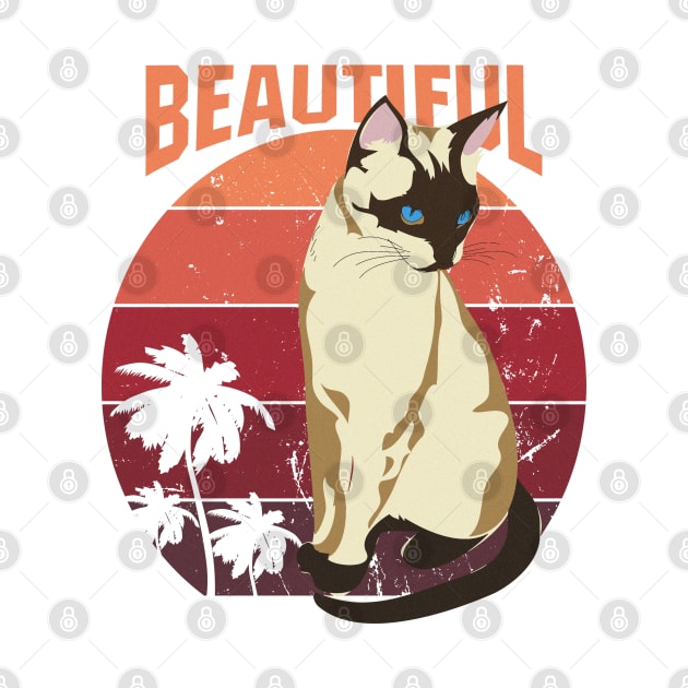 beautiful siamese cat at retro sunset by DopamIneArt