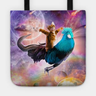 Galaxy Space Cat Riding Chicken - Rainbow Tote