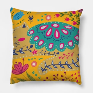 colorful illustration with beautiful cat and flowers #6 Pillow