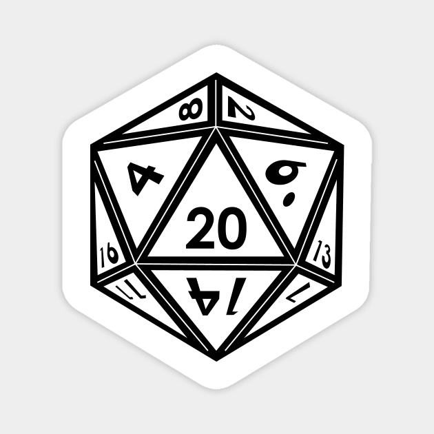 Transparent D20 Dice (Black Outline) Full Size Magnet by Stupid Coffee Designs