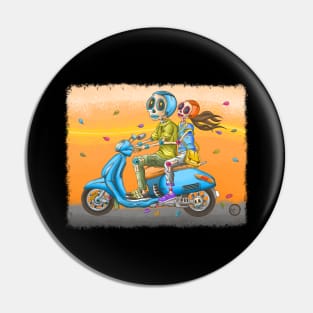 Cute Skeleton Couple - Dia De Los Muertos - Colorful Skeletons Scooter Ride Along Pin