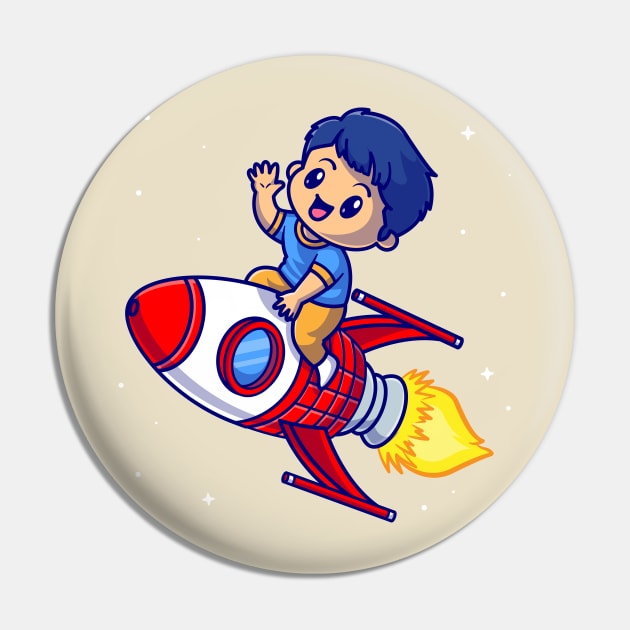 Cute Boy Riding Rocket In Space Cartoon Pin by Catalyst Labs