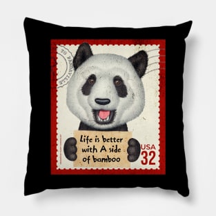 Cute panda bear with sign life is better with a side of bamboo Pillow