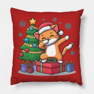 Kitty Dab Vibes: Cat in Christmas Sweater T-Shirt Pillow