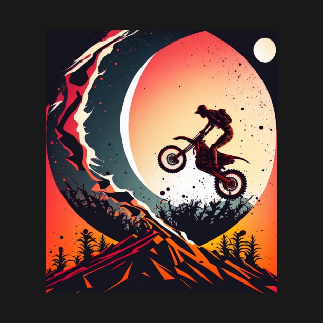 Dirt bike stunt w/moon fire red by KoolArtDistrict
