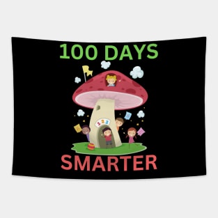 100 DAYS SMARTER Funny Colorful Mushroom Teacher Student School Party Design Tapestry