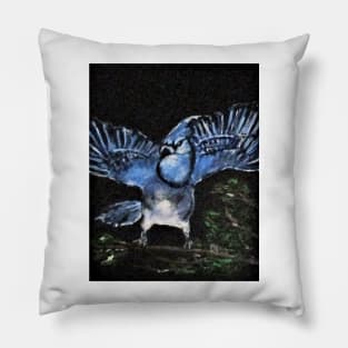 Angry Blue Jay Pillow