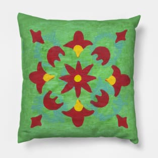 Flower Abstract - Green and Red Pillow