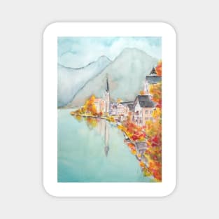 Hallstatt in autumn watercolor Magnet