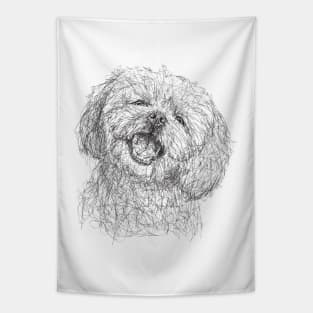 Maltese dog draw with scribble art style Tapestry