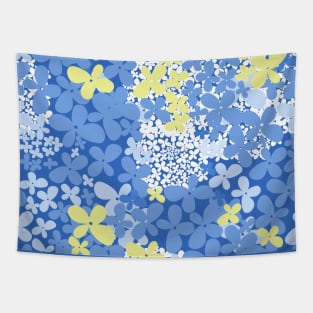 Wildflowers Seamless pattern. Flowering of small white flowers, blue, yellow. Tapestry