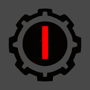 Red Letter I in a Black Industrial Cog T-Shirt