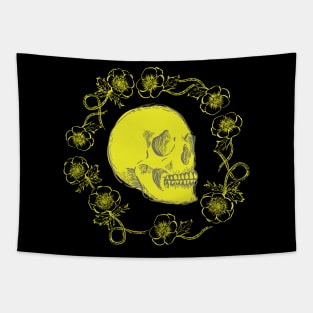 Skulls and Anemones Neon Yellow Bright Tapestry