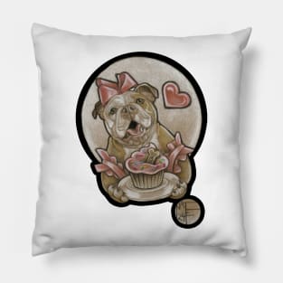 Bulldog Cutie & Cupcake - Black Outlined Version Pillow