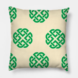 Celtic Endless Knot Creme Background Green Knots Pillow