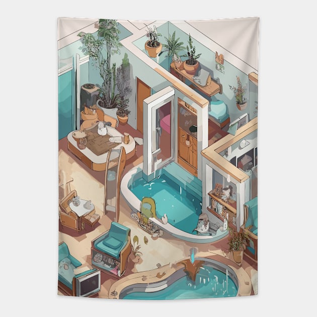 Isometric cat spa Tapestry by siriusreno