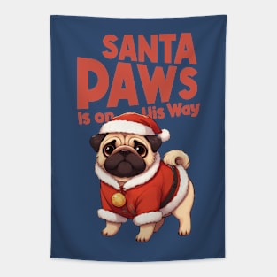 Santa Paws is on His Way Christmas Pug Tapestry