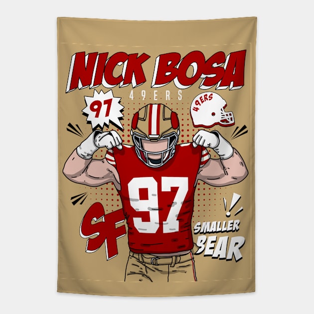 Nick Bosa Comic Style Art Tapestry by Luna Illustration