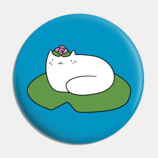 Lilypad White Cat Pin