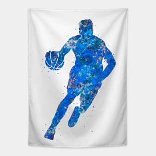 Basketball player blue watercolor Tapestry