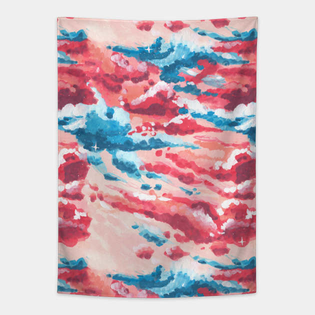 Pink and Blue Cloudy Sky Tapestry by JJLosh