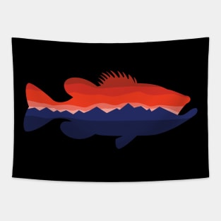 Largemouth Bass Mountains Silhouette Retro GameFish Tapestry