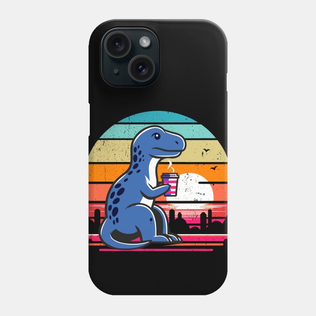 Retro Sunset Dinosaur Coffee Lover Graphic Design Phone Case by KontrAwersPL