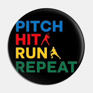 Softball Hit Run Repeat Pin